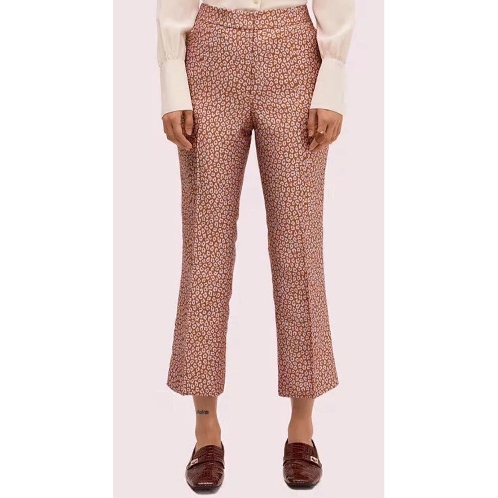 NEW KATE SPADE Flora Leopard Jacquard Cropped Pants Creased Legs Women's 2